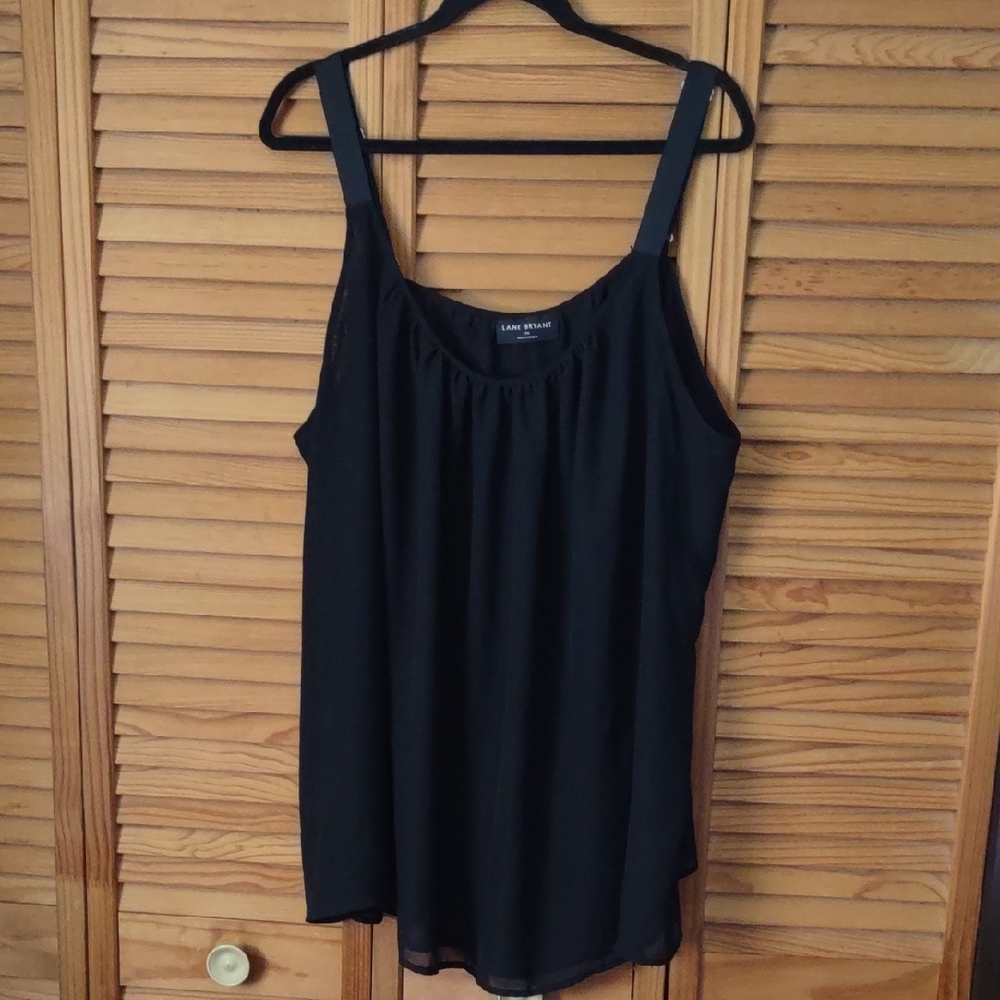 Lane Bryant Black Sheer Wide Adjustable Straps U neck Flowy Camisole Tank 28L